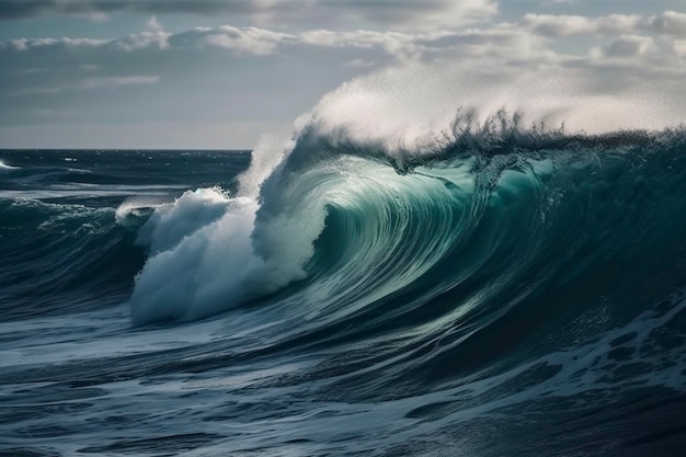 Side view at big ocean wave created with generative AI