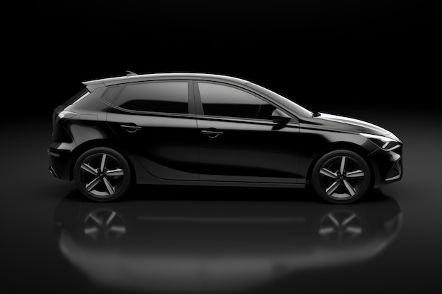 Side view of a black hatchback in 3D