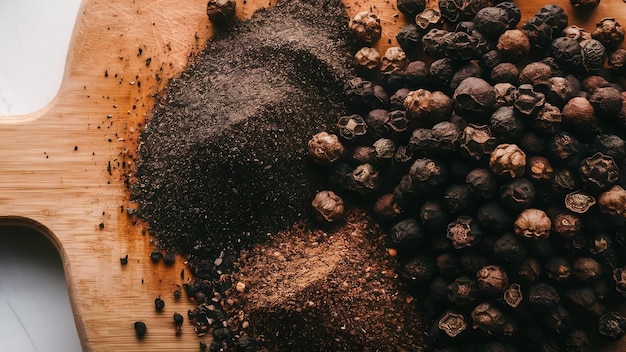 Side view of black pepper various chopped and whole | Premium AI-generated image