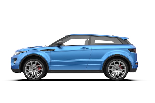 白い背景に分離された青い一般的なブランドのない suv 車の側面図