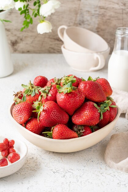 Side view of bowl with strawberry