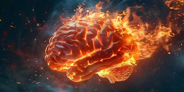 Photo side view of a brain on fire representing neurological diseases like parkinsons alzheimers dementia or multiple sclerosis concept neurological disorders brain health medical conditions