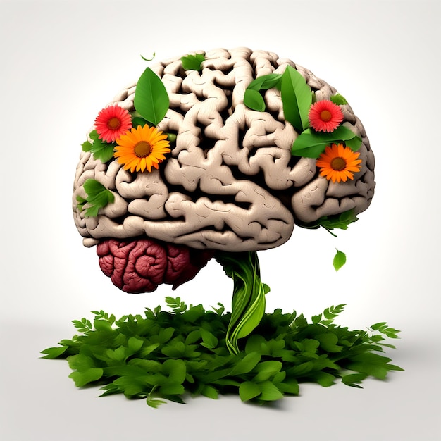 side view of a brain made of leaves branches and flowers eco concept perfect composition