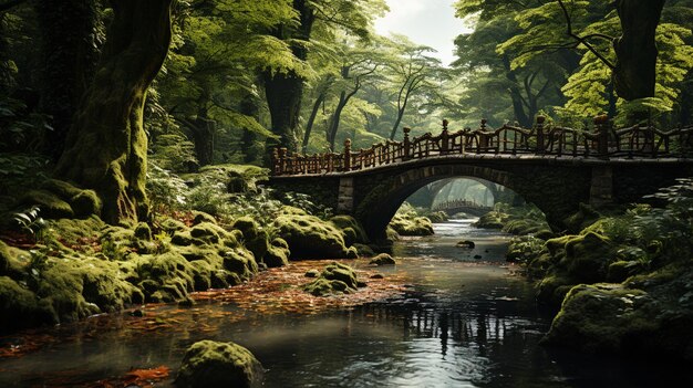 Side view of bridge in a beautiful forest