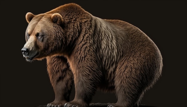 Side view brown bear isolated on black background