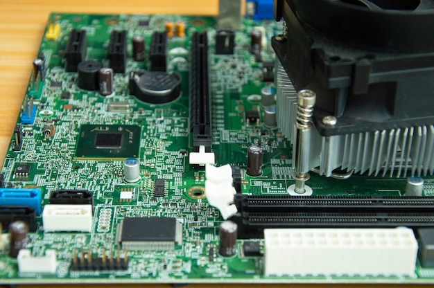 Side view of computer motherboard