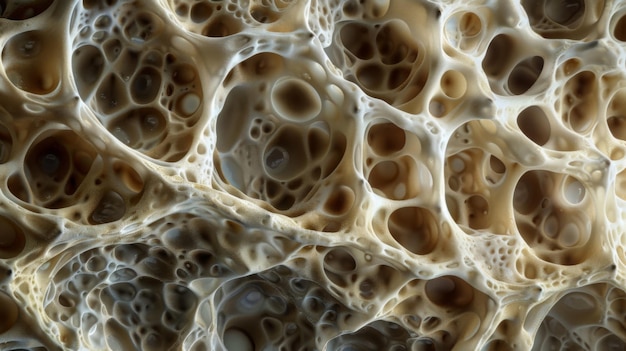 A side view of a conidium showing the complex patterns of the outer layer and the visible pores