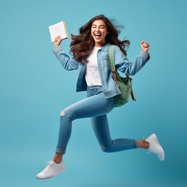 Side View of Excited Young Woman Student