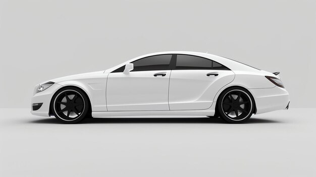 Photo side view of a generic white luxury sedan car on a white background