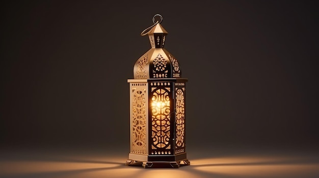 アラビアの装飾アラベスクデザインのキャンドルランプ付きのサイドビューゴールドランターン