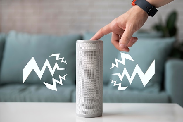 side view hand touching speakers