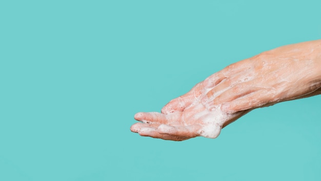 side view of hand washing