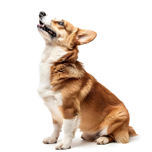 Side view of a happy full body corgi dog isolated on a white background High quality