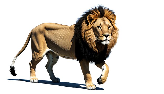 Side view of a Lion walking looking at the camera Panthera Leo