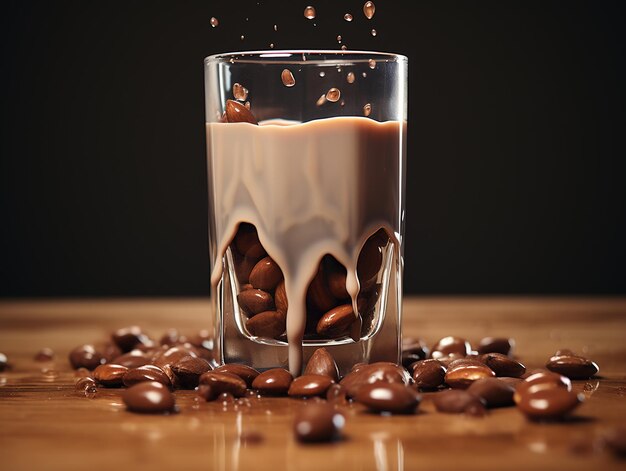 side view of Liquid chocolate with almonds