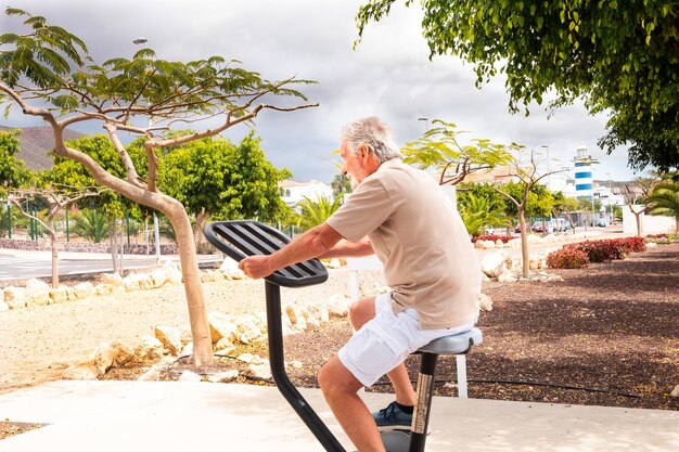 Side view of man exercising outdoors