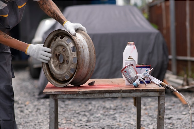 Side view man working with gloves