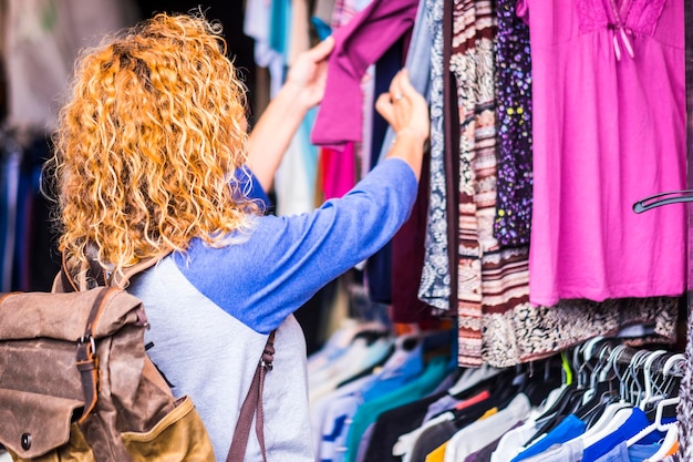 side view of mature woman shopping in market