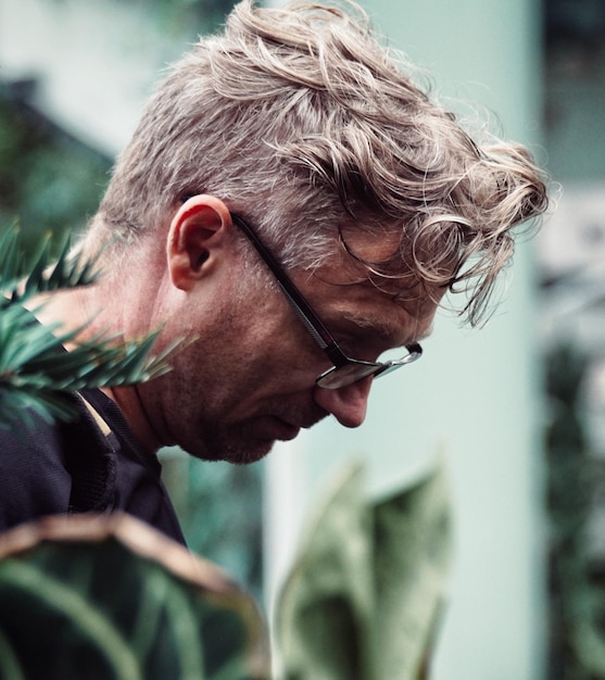 side view of a middle-aged man