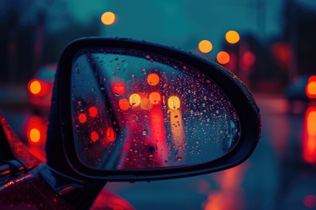 a side view mirror on a red car