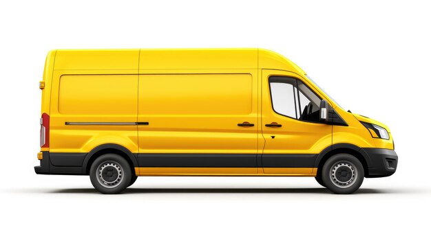 Side view of a modern white delivery van positioned against an isolated background representing transportation and courier services