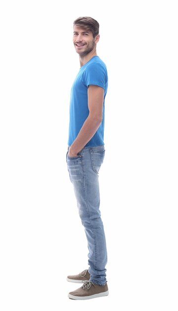 Side view modern young man in jeans