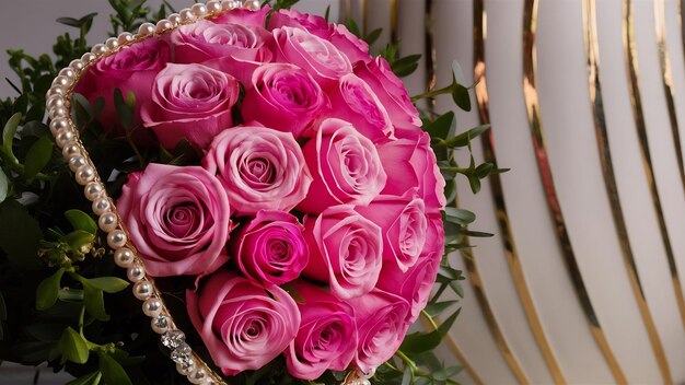 Фото Боковой вид букета цветов розового цвета