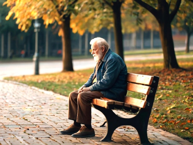 Photo side view old man sitting on bench