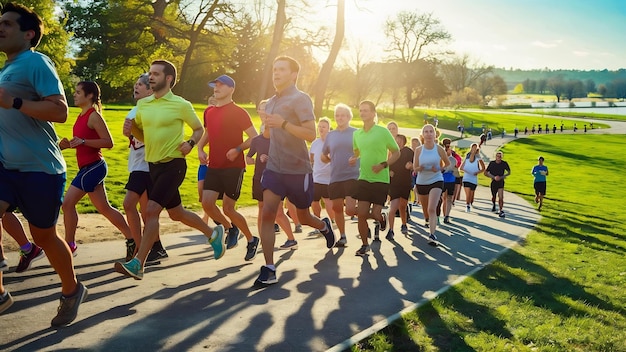 Side view of people running in the park