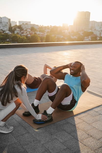 side view  people training together