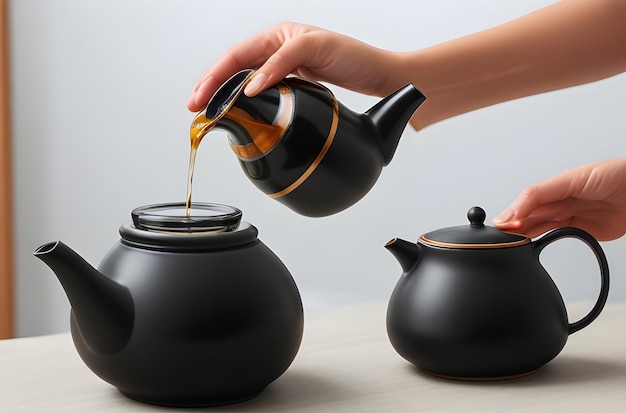 side view of a person pouring black tea f
