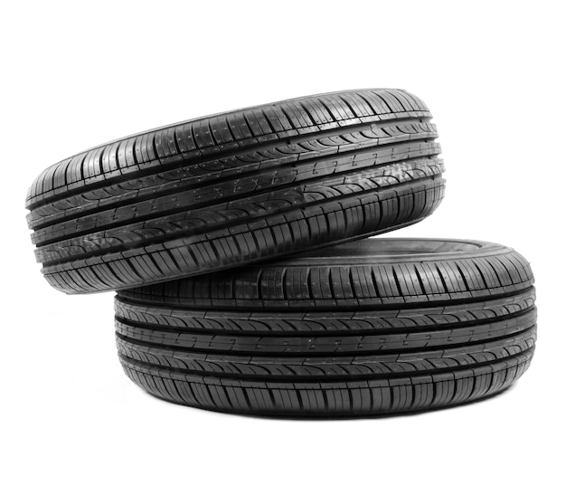 Side view of pile of tires isolated