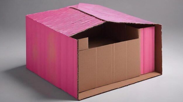Foto vista laterale di cartone ondulato rosa