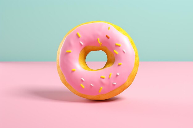 Side view of pink donut with glaze Barbicore Generative AI