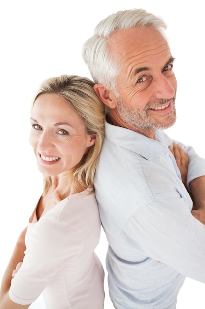 Side view portrait of happy mature couple