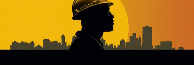 Photo side view portrait of silhouette image happy construction worker wearing safety helmet and plastic helmet flat vector illustration generative ai