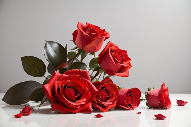 Side view of red color roses isolated on white background with copy space