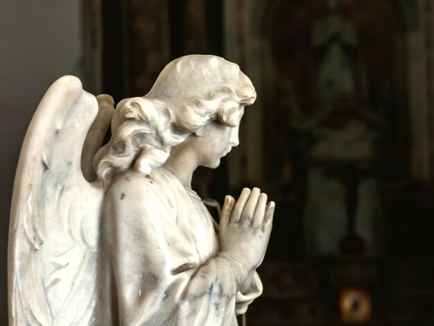 Photo side view of statue of angel