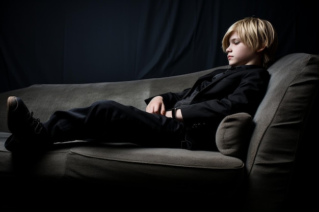 Side view teenager reading on sofa