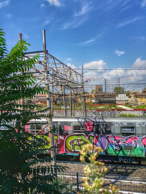 Foto vista laterale del treno contro il cielo blu