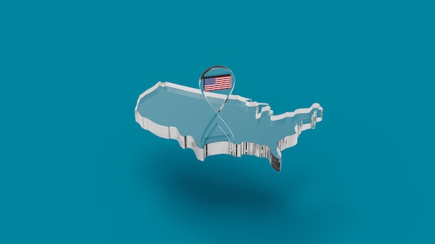 Photo side view of usa map with crystal 3d render with color background