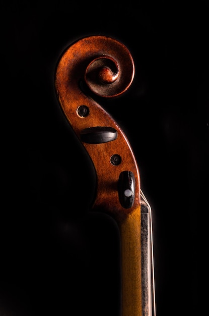 Side View of a Violin Pegbox, Isolated on Black