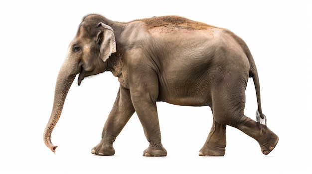 Боковой вид ходящего азиатского слона, изолированного на белом фоне