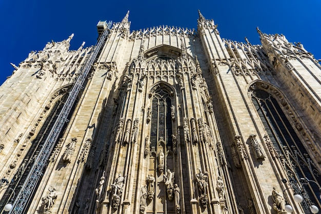 Side view of wall of Milan Cathedral in Italy