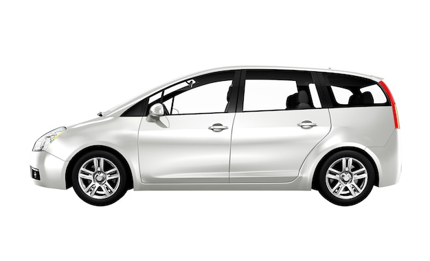 side view of a white minivan in 3d