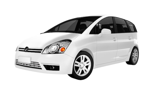 side view of a white minivan in 3d