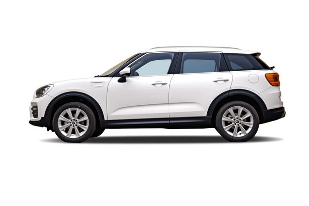 Side view white suv car isolated on white background with clipping path