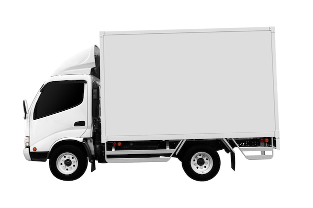 Photo side view white truck isolated on white background with clipping path