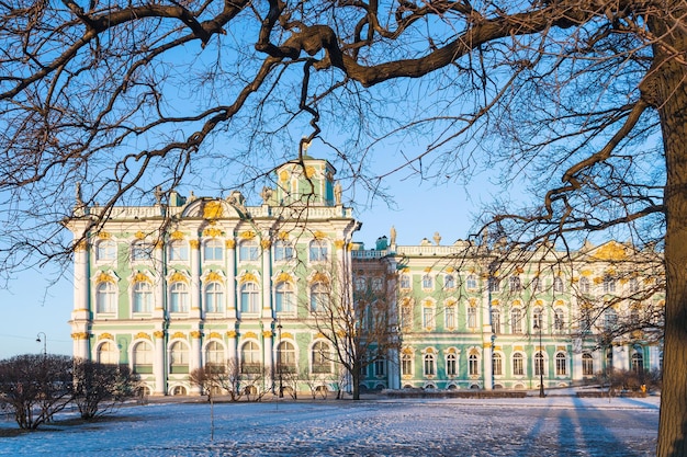 Side view of Winter Palace from Gardens in evening