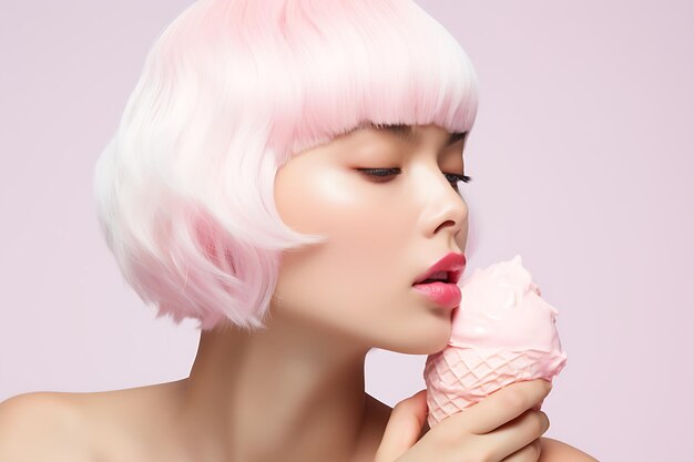 Side view woman eating ice cream